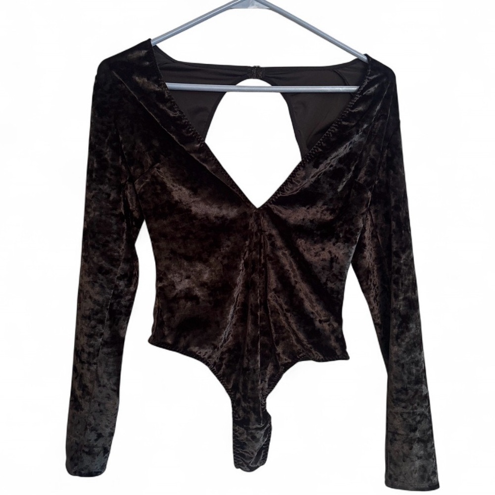 Victoria’s Secret Crushed Velvet Plunge Bodysuit Open Back Size XS/S